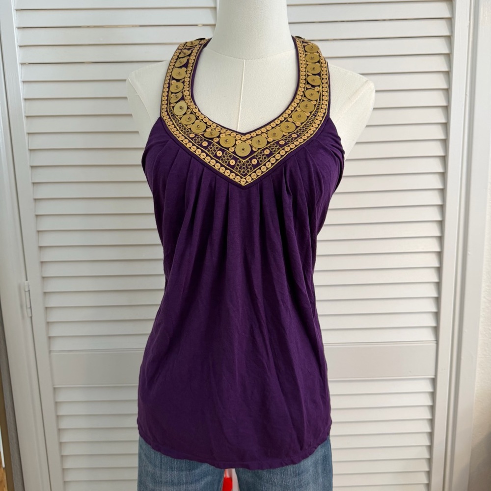 Y2K Victoria's Secret Bra Tops Purple Halter Tank with Gold Sequins